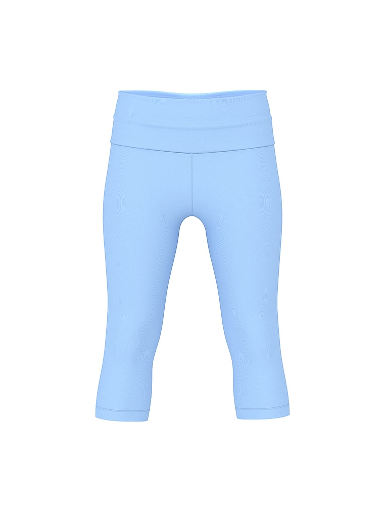 PINK Cotton Foldover Capri Leggings, Blue Dancer, offModelFront, 4 of 4