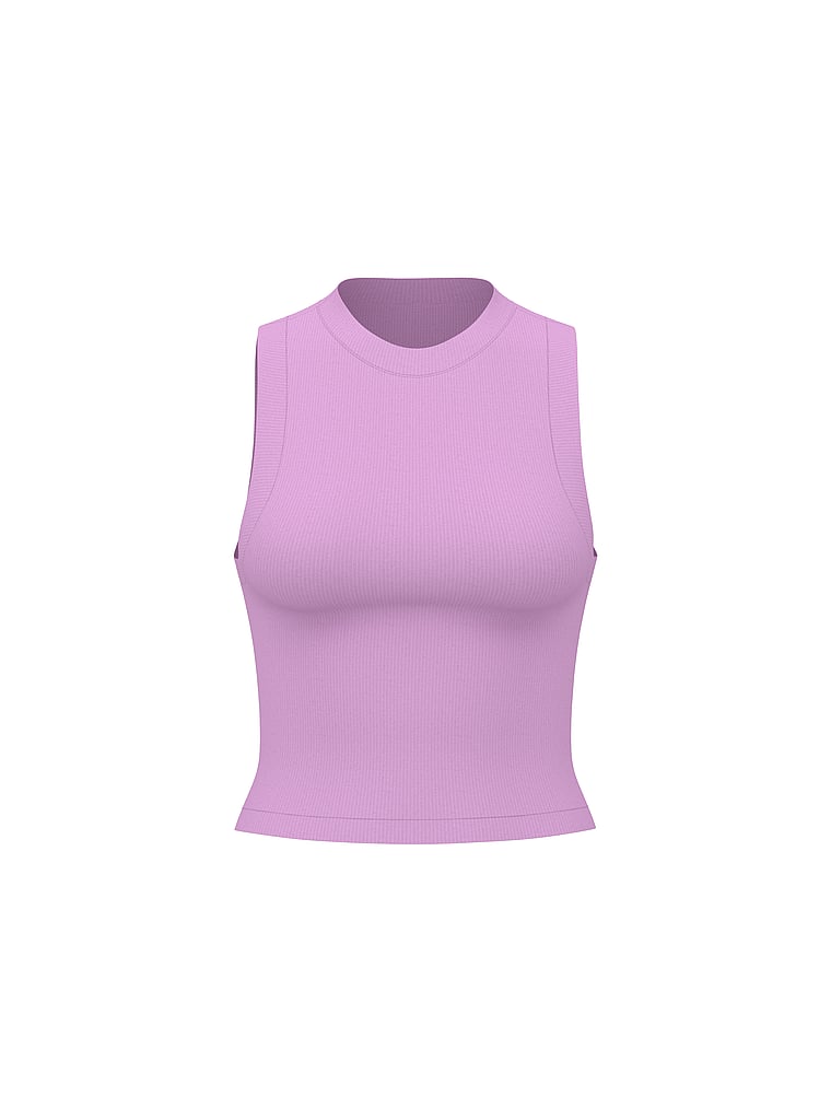 PINK Soft Seamless High-Neck Cropped Tank, Light Lilac, offModelFront, 3 of 3
