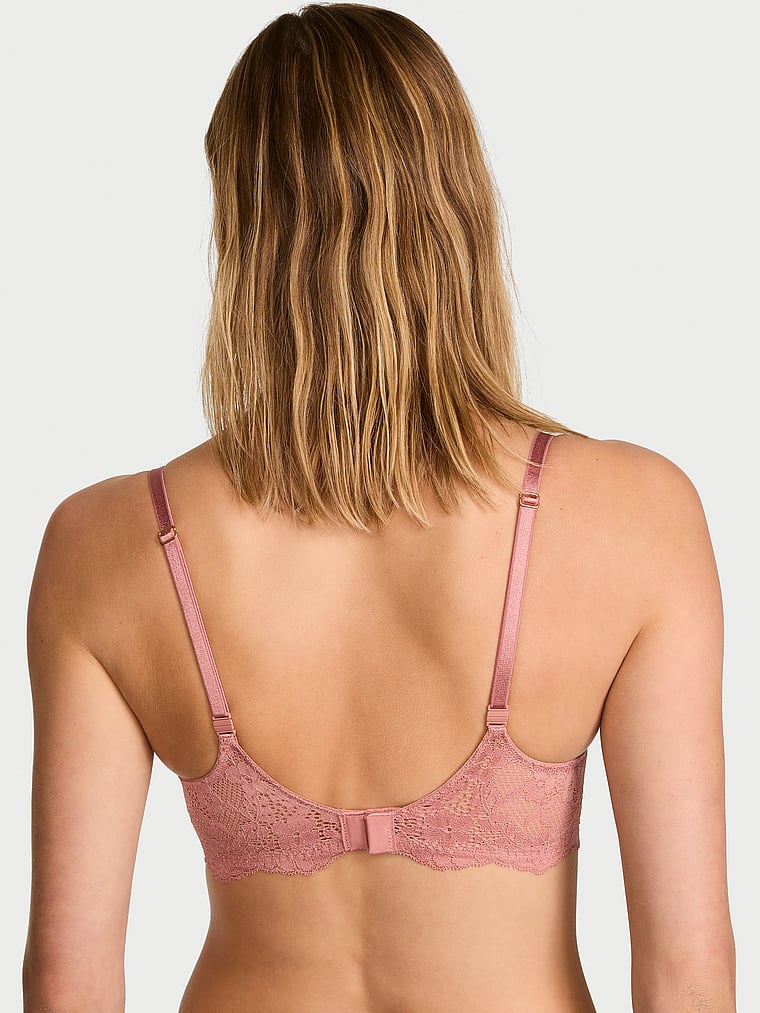 Victoria's Secret, Dream Angels Lace Lightly Lined Demi Bra, Angel Pink Leopard, onModelBack, 2 of 3 Aga is 5'10" or 178cm and wears 32B or Small