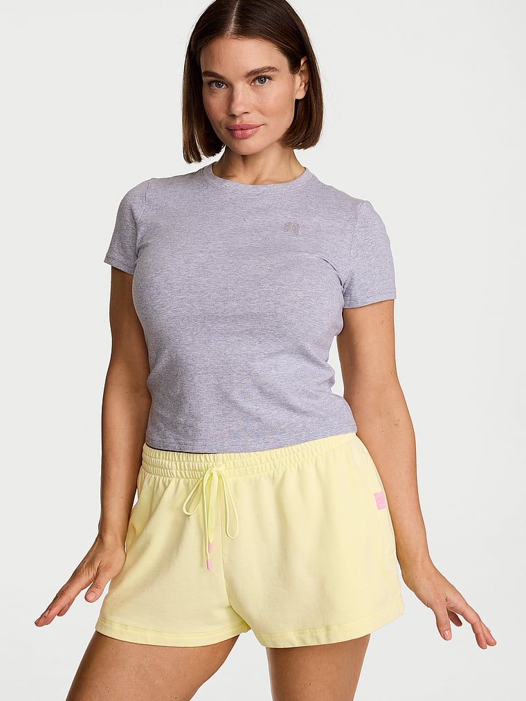 Victoria's Secret, Angel Essentials Off-Duty Terry Lounge Shorts, Washed Lemonade, onModelFront, 1 of 3