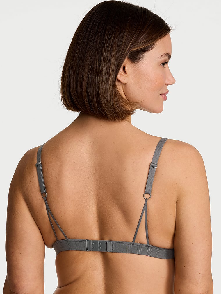 Victoria's Secret, The T-shirt Cotton Shadow Stripe Unlined Triangle Bralette, Heather Anthracite, onModelBack, 2 of 3