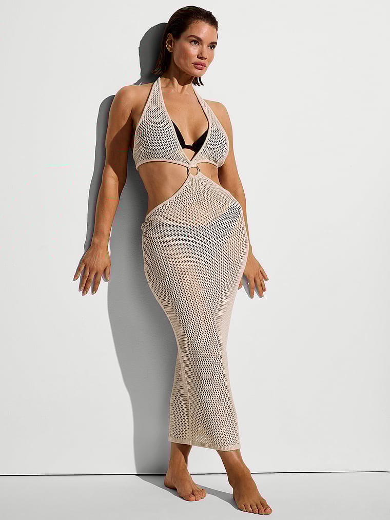 Beachwear Crochet Plunge Cut-Out Midi Dress