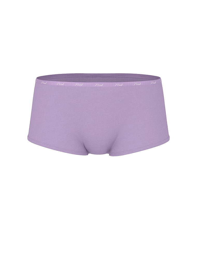 PINK Logo Cotton Boyshort Panty, Aster Lips Diamante Graphic, offModelFront, 4 of 4