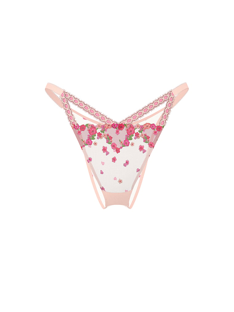 Victoria's Secret, Dream Angels Hearts & Roses Embroidery Brazilian Panty, Pink Hearts & Roses, offModelFront, 3 of 4