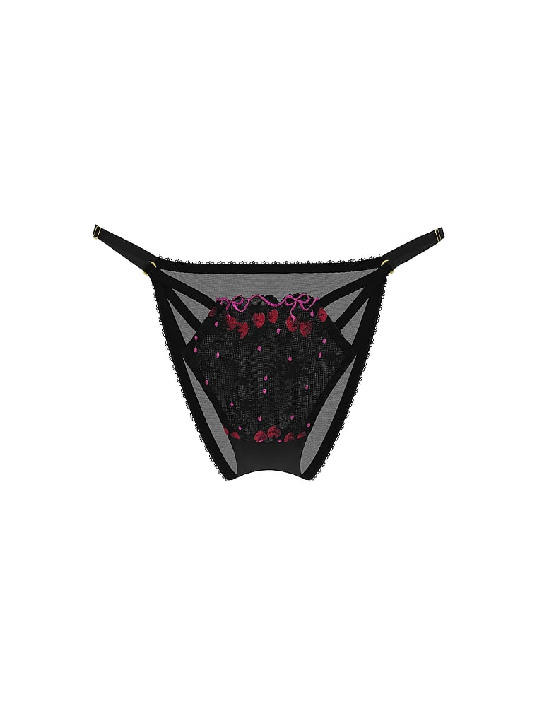 Victoria's Secret, Very Sexy Cherry Pop Embroidery Strappy Brazilian Panty, Black Cherry Pop, offModelFront, 4 of 4