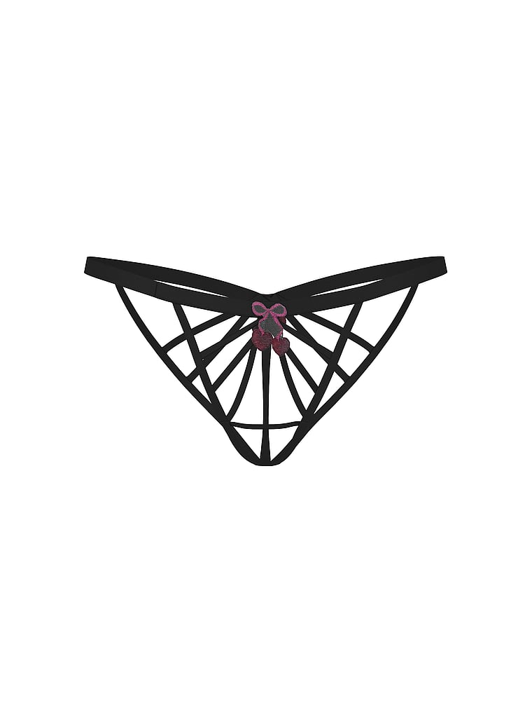Victoria's Secret, Very Sexy Cherry Pop Embroidery Strappy Open Bikini Panty, Black Cherry Pop, offModelFront, 3 of 3