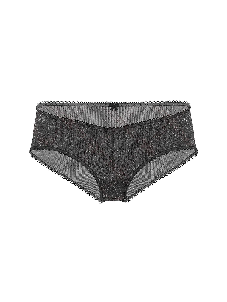 Victoria's Secret, The Lacie Lace Strappy-Back Cheeky Panty, Black Plaid, offModelFront, 3 of 4