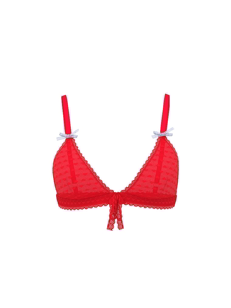 Victoria's Secret, Victoria's Secret Heart Lace Unlined Triangle Bralette, Lipstick, offModelFront, 3 of 3