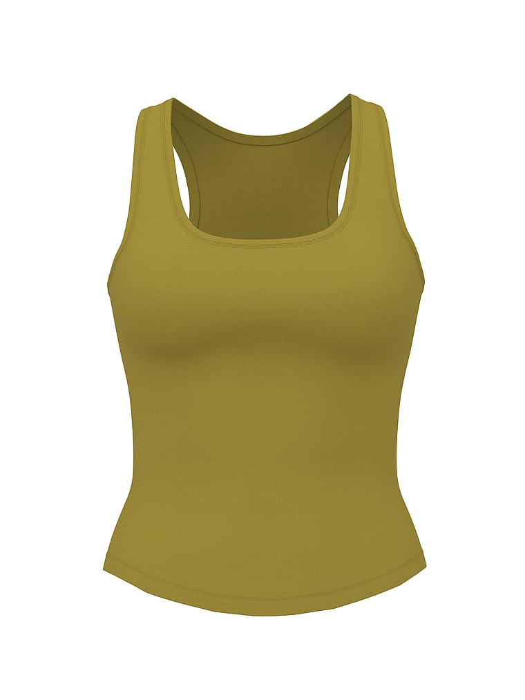 PINK Relaxed Rib Boyfriend Tank Top, Lizard Green, offModelFront, 3 of 3