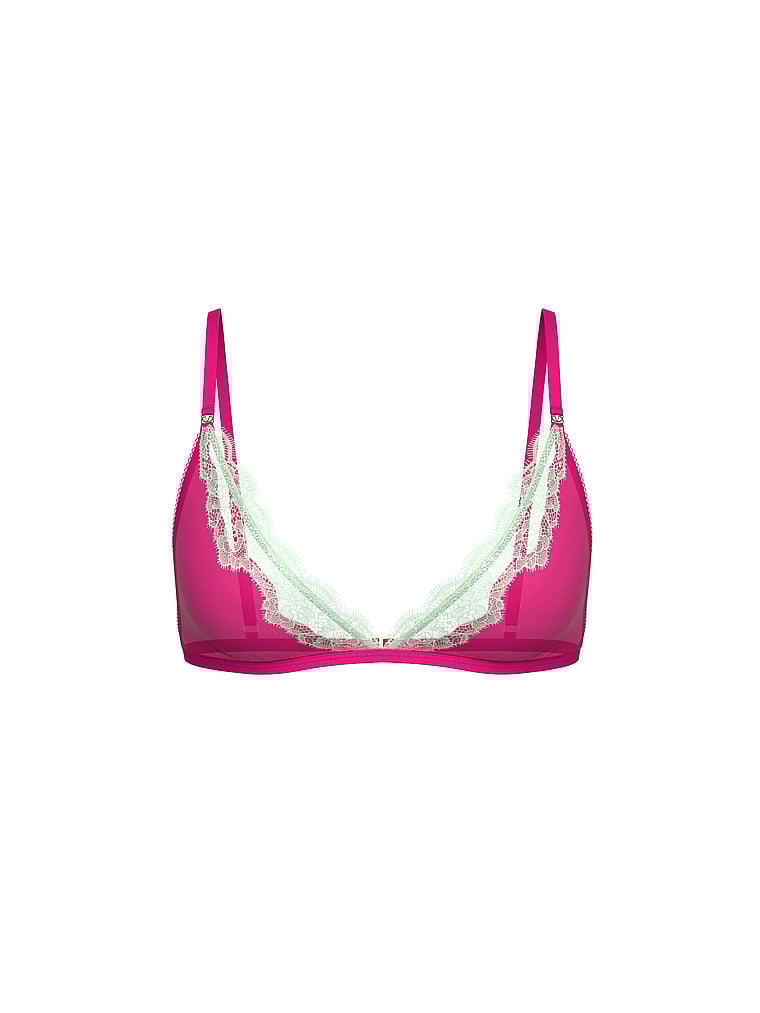Victoria's Secret, Victoria's Secret Tease Bow Embroidery Triangle Bralette, Enchanted Pink, offModelFront, 3 of 3