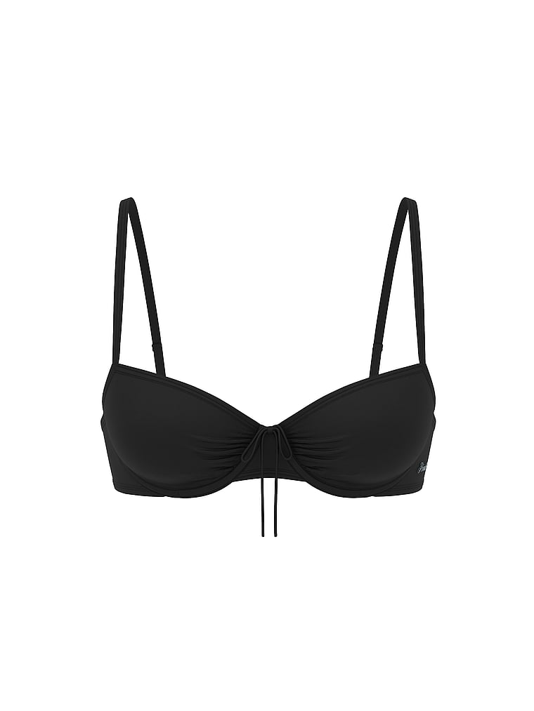 PINK SWIM Scrunched Push-Up Bikini Top, Black, offModelFront, 3 of 3