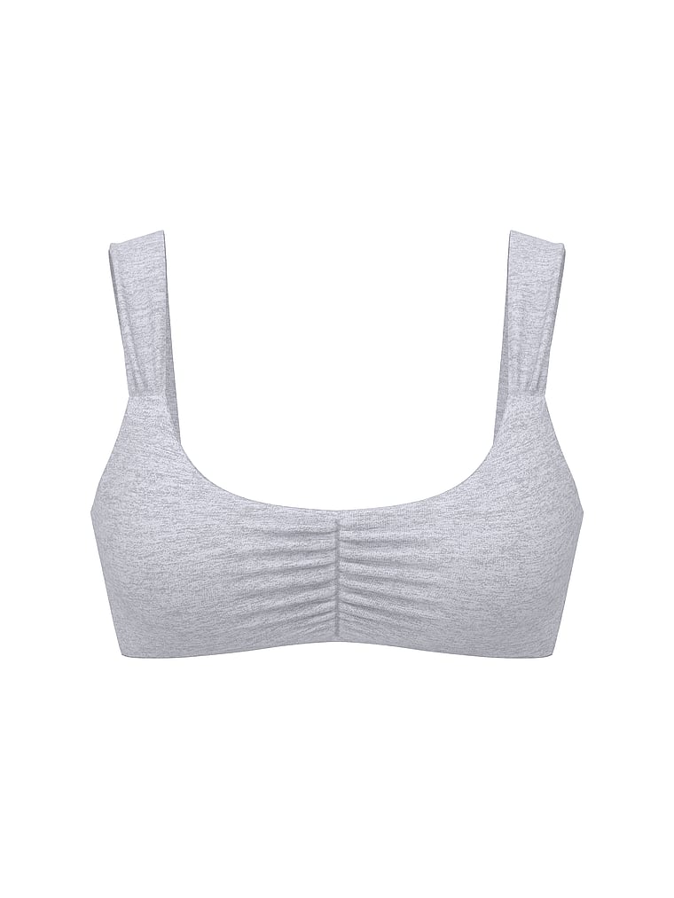 PINK All-Day Cotton™ Ruched Bra, Medium Heather Grey, offModelFront, 3 of 3