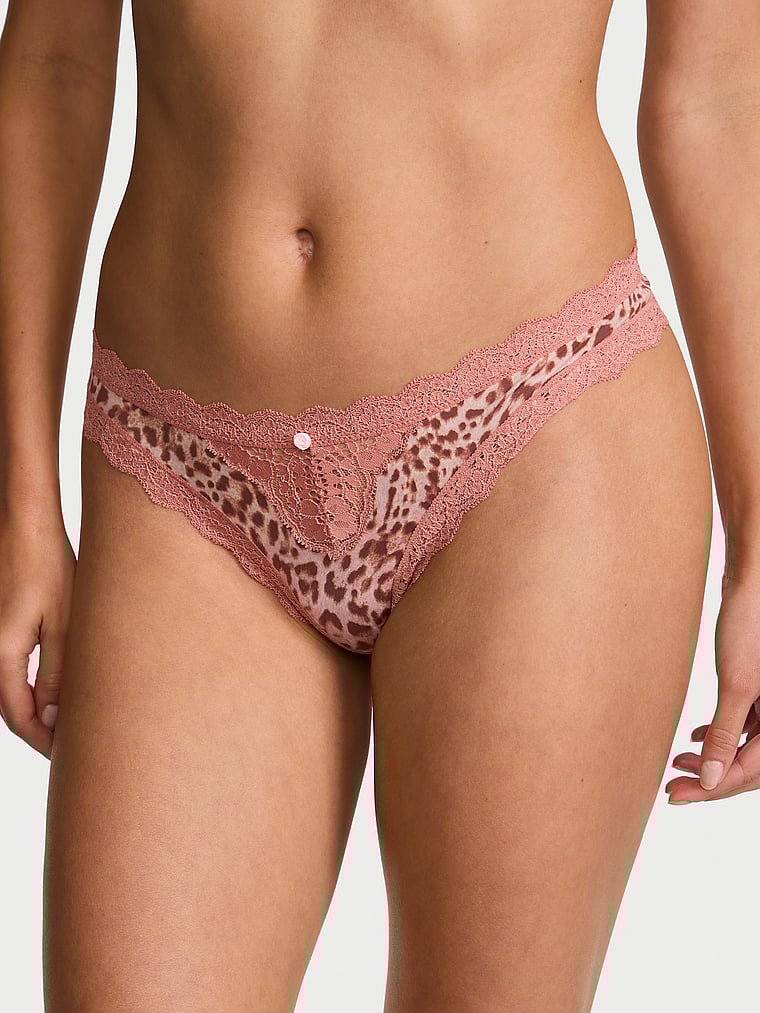 Victoria's Secret, Dream Angels Lace Thong Panty, Print, onModelFront, 1 of 2 Maia is 5'9" and wears Small