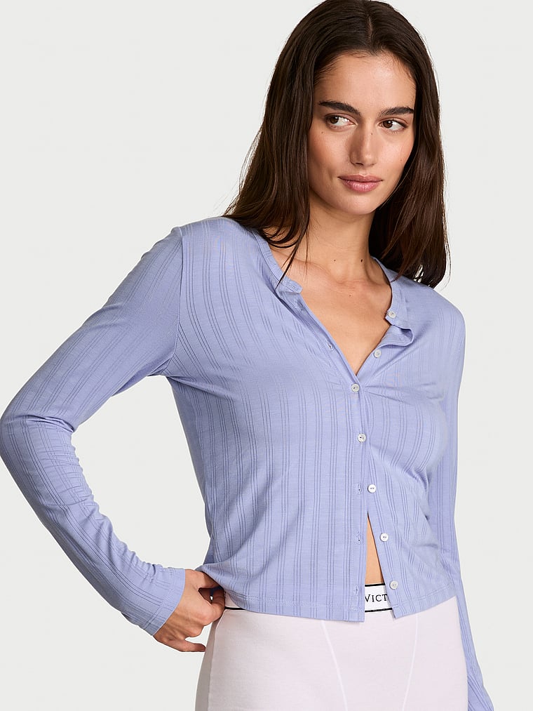 Victoria's Secret, Victoria's Secret SoSoft™ Modal Ultra-Fine Cardigan, Light Lavender, onModelFront, 1 of 4