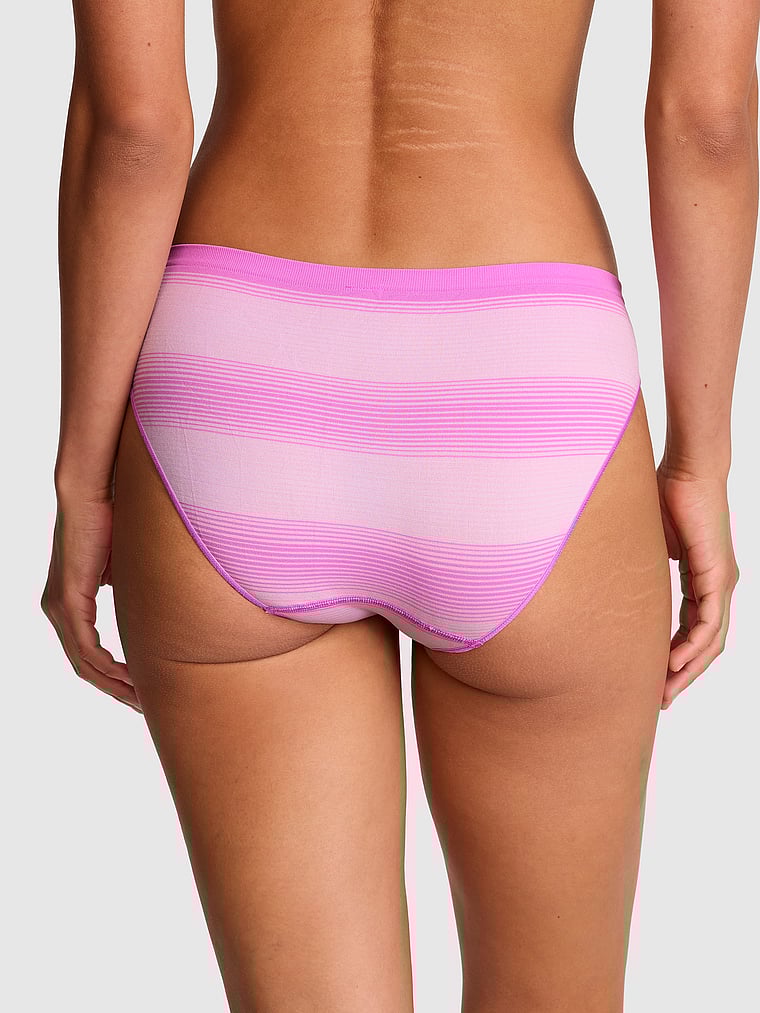 PINK Seamless Bikini Panty, Pink Lollipop Ombre Stripe Print, onModelBack, 2 of 3 Rae is 5'10" and wears Small