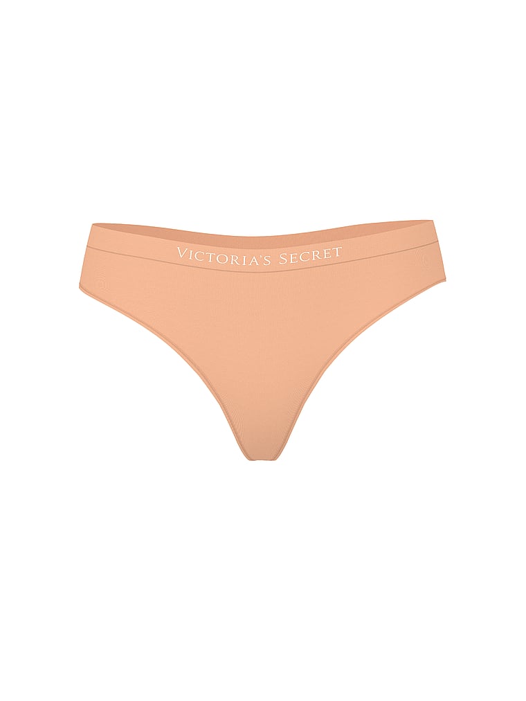Victoria's Secret, Seamless Seamless Thong Panty, Sunlit Apricot, offModelFront, 3 of 3