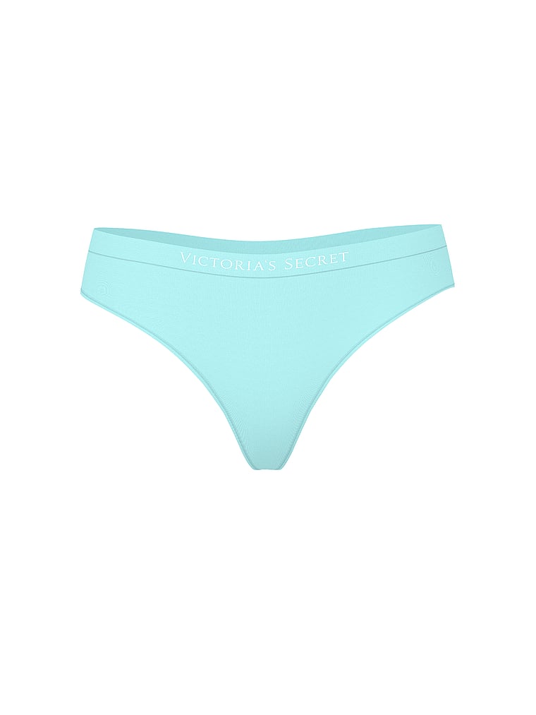 Victoria's Secret, Seamless Seamless Thong Panty, Aqua Blue, offModelFront, 3 of 3