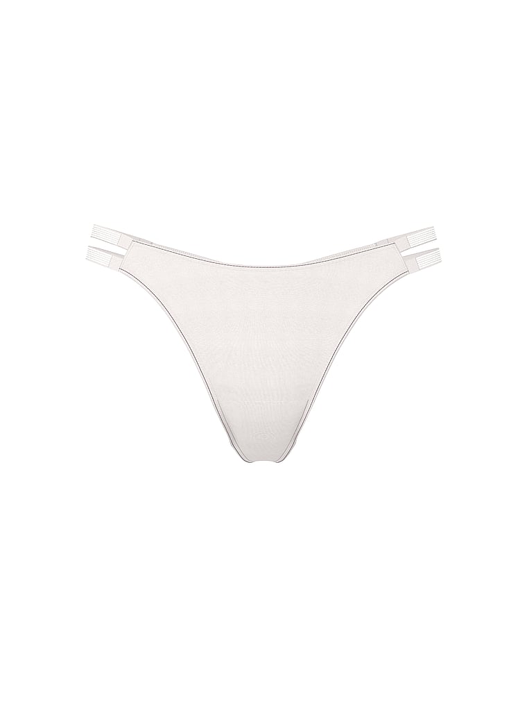Victoria's Secret, Very Sexy Gradient Shine Strap Rose Lace V-String Panty, Coconut White, offModelFront, 3 of 3