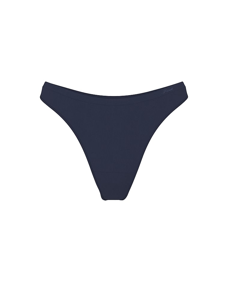 PINK Seamless Brazilian Panty, Noir Navy, offModelFront, 3 of 3