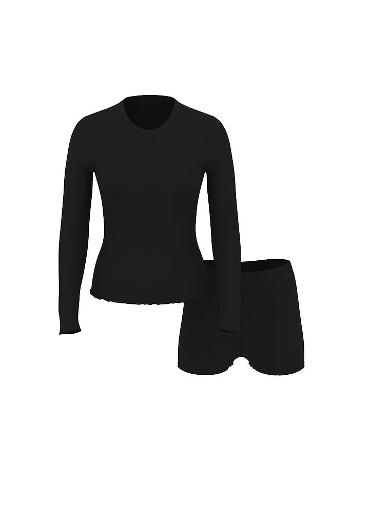 Victoria's Secret, Victoria's Secret Heart Pointelle Short Pajama Set, Black, offModelFront, 3 of 3