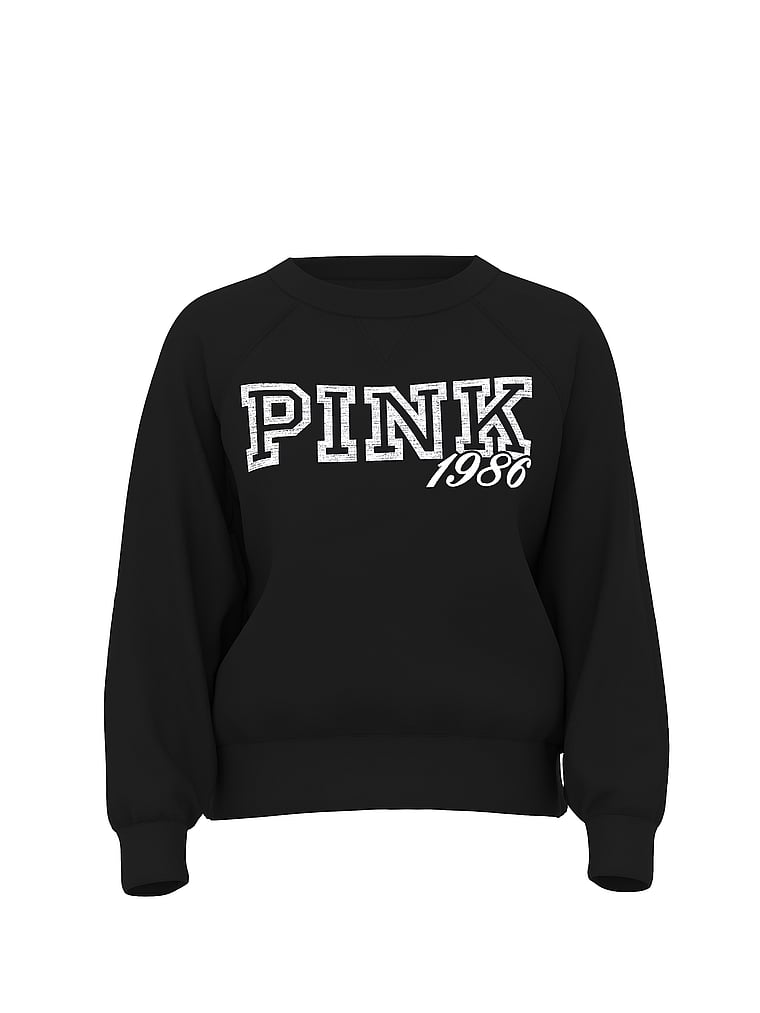 PINK Campus Fleece™ Shrunken Crew Sweatshirt, Logo Pure Black, offModelFront, 3 of 3