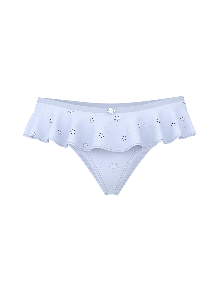 PINK by Frankies Bikinis Mae Eyelet Thong Bottom, Blue Quartz, offModelFront, 4 of 4