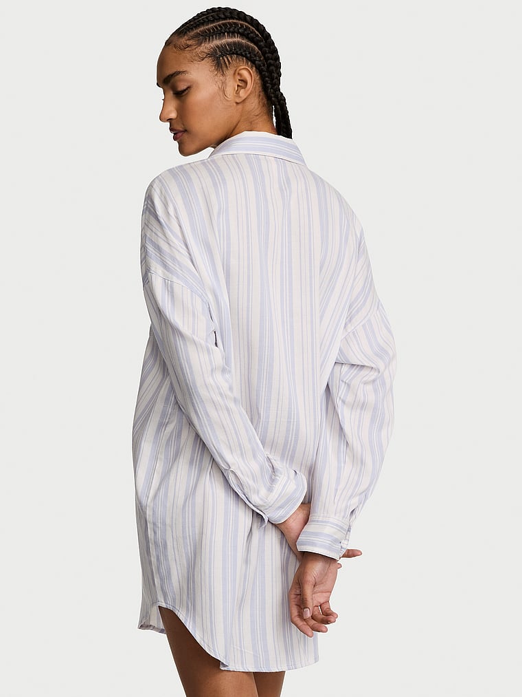 Victoria's Secret, Victoria's Secret Modal-Cotton Button-Front Sleepshirt, Icy Lavender Stripes, onModelBack, 4 of 4