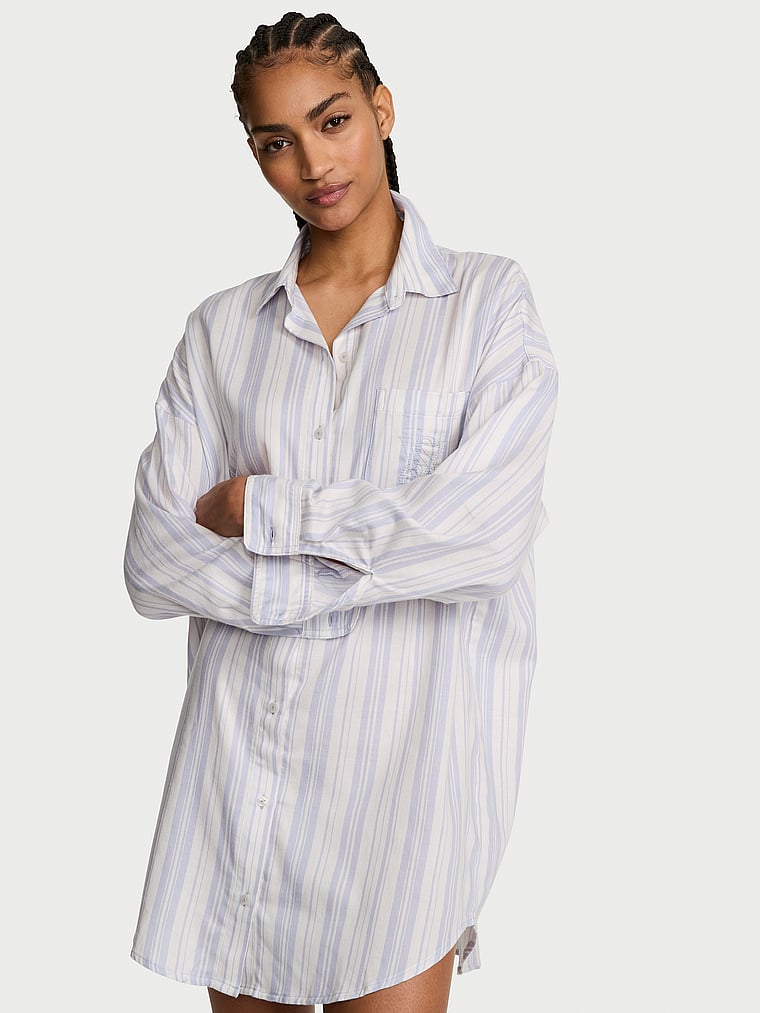 Modal-Cotton Button-Front Sleepshirt
