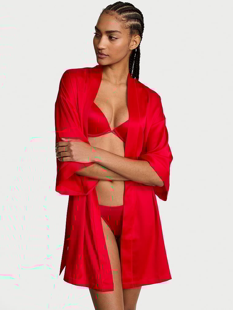 Signature Satin Short Piped Robe