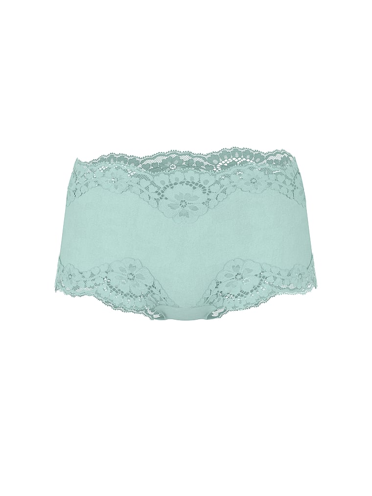 Victoria's Secret, Dream Angels Lace-Trim Boyshort Panty, Canal Blue, offModelFront, 4 of 4