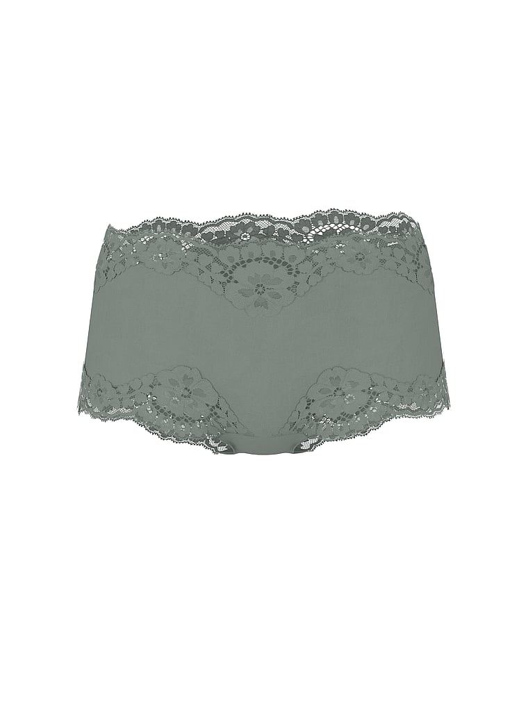 Victoria's Secret, Dream Angels Lace-Trim Boyshort Panty, Faded Sage, offModelFront, 3 of 3