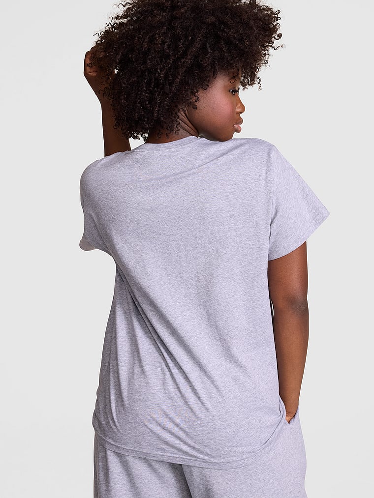 PINK Campus Cotton™ Tee, Medium Heather Grey, onModelBack, 1 of 4 Fanta is 5'11" and wears Medium