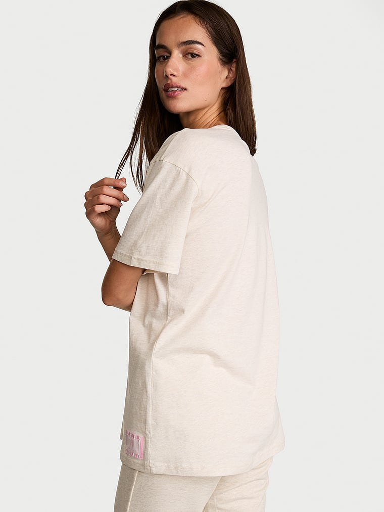 Victoria's Secret, Angel Essentials Cotton Oversized Tee, Heather Natural, onModelBack, 2 of 3 Maia is 5'9" and wears Small