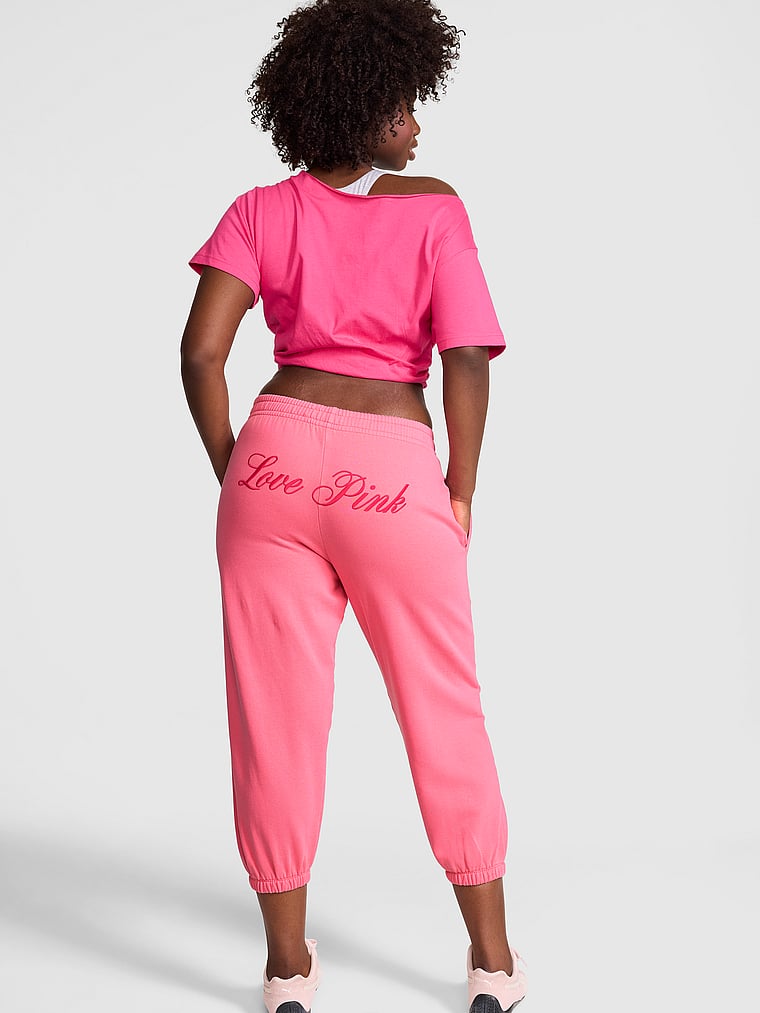 PINK Campus Fleece™ Capri Jogger Sweatpants, Vivid Pink, onModelFront, 1 of 3 Fanta is 5'11" and wears Medium