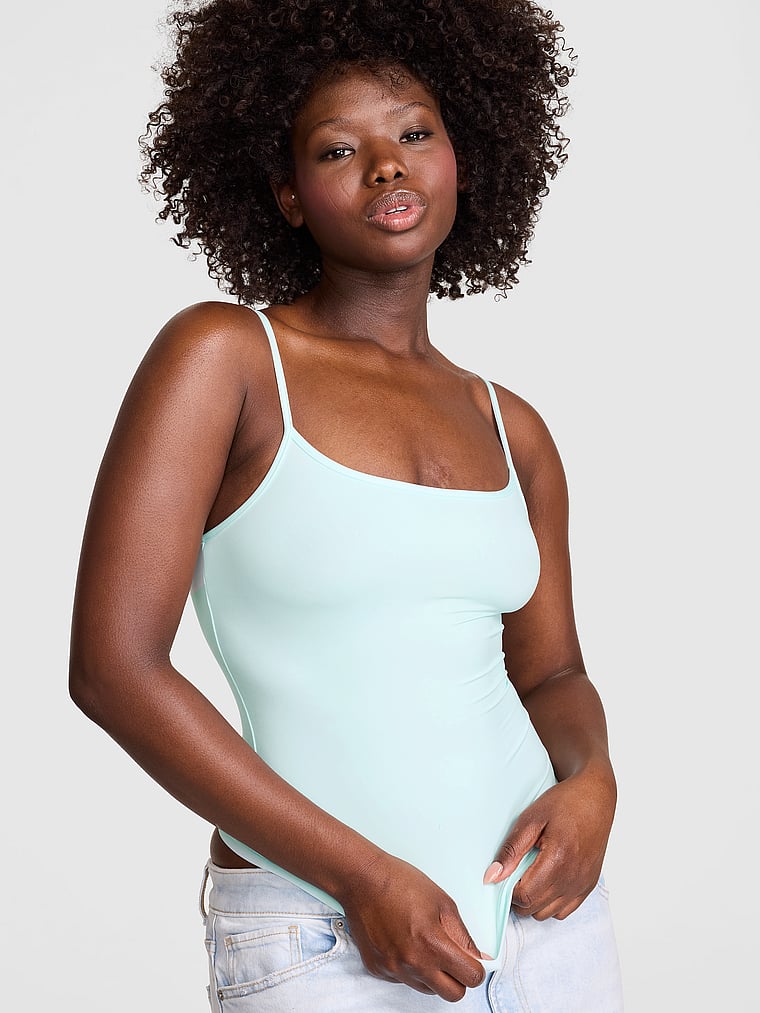 PINK PINK Base Stretch™ Cami, Spray Blue, onModelFront, 1 of 3 Fanta is 5'11" and wears Medium
