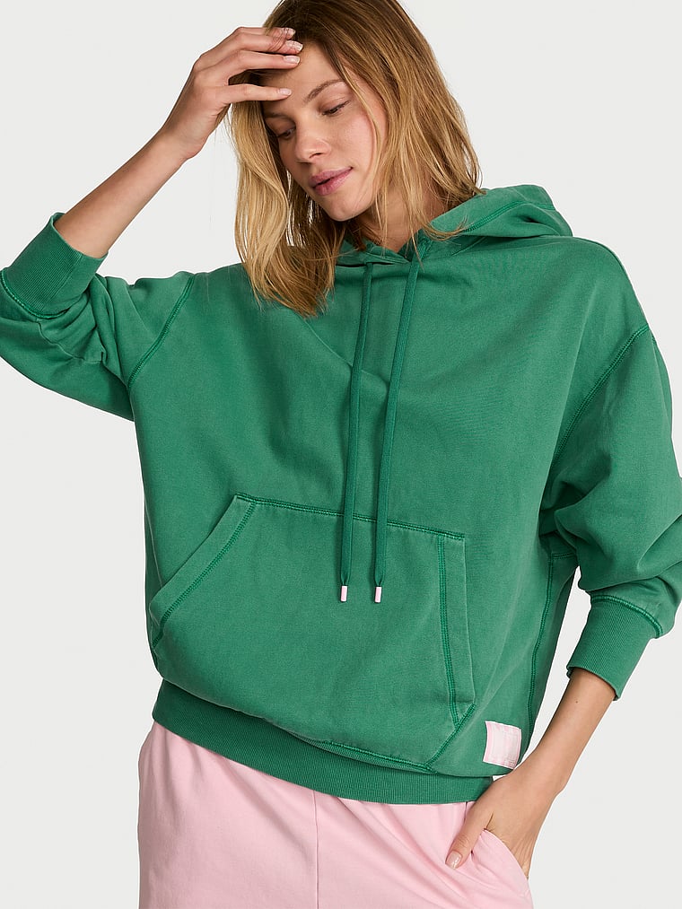 Victoria's Secret, Angel Essentials Iconic Fleece Relaxed Hoodie, Washed Prettiest Pine, onModelFront, 1 of 2 Aga is 5'10" and wears Small