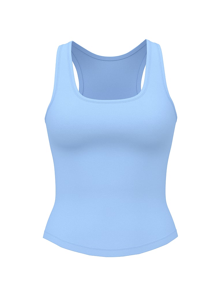 PINK Relaxed Rib Boyfriend Tank Top, Blue Dancer, offModelFront, 3 of 3