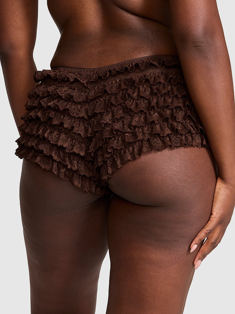 PINK GRWPINK™ Ruﬄe Bloomer Panty, Ganache, onModelBack, 2 of 3 Fanta is 5'11" and wears Large