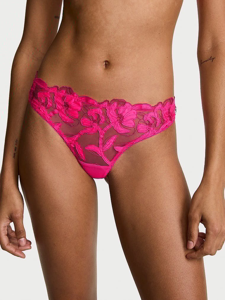 Pop Floral Embroidery Thong Panty