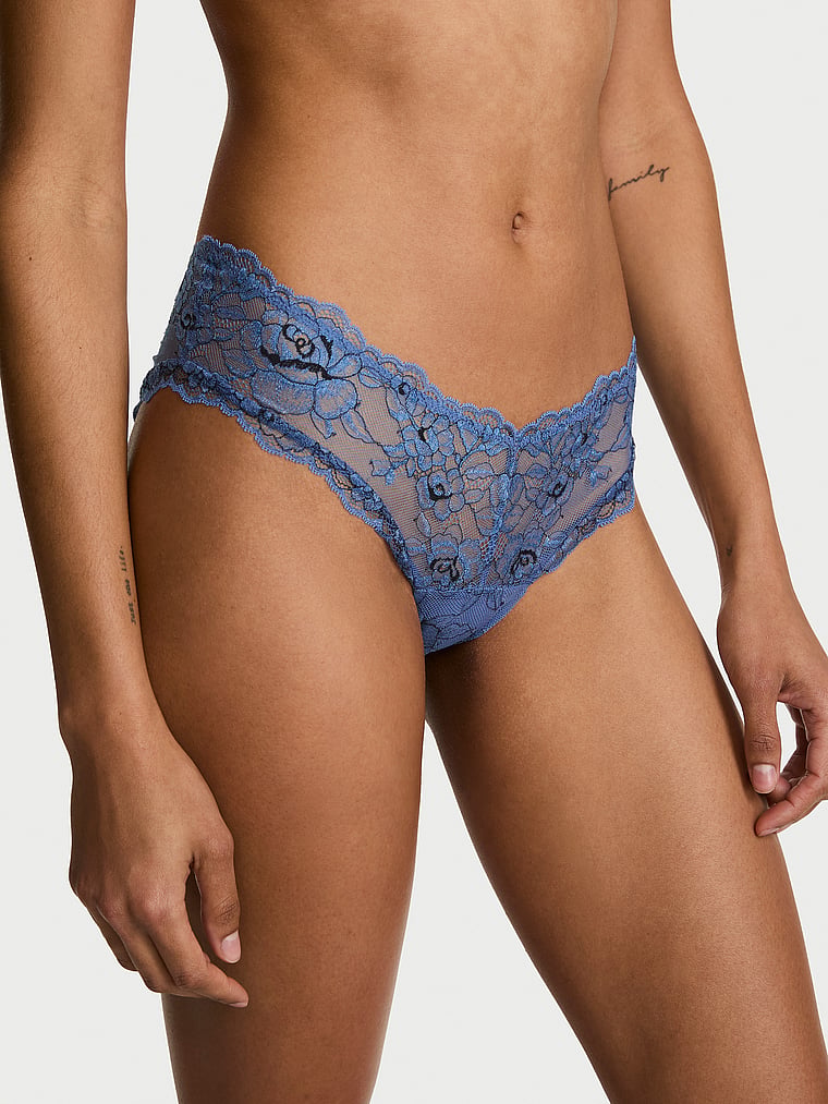 Victoria's Secret, Very Sexy Denim Rose Lace High-Leg Cheeky Panty, onModelFront, 1 of 5