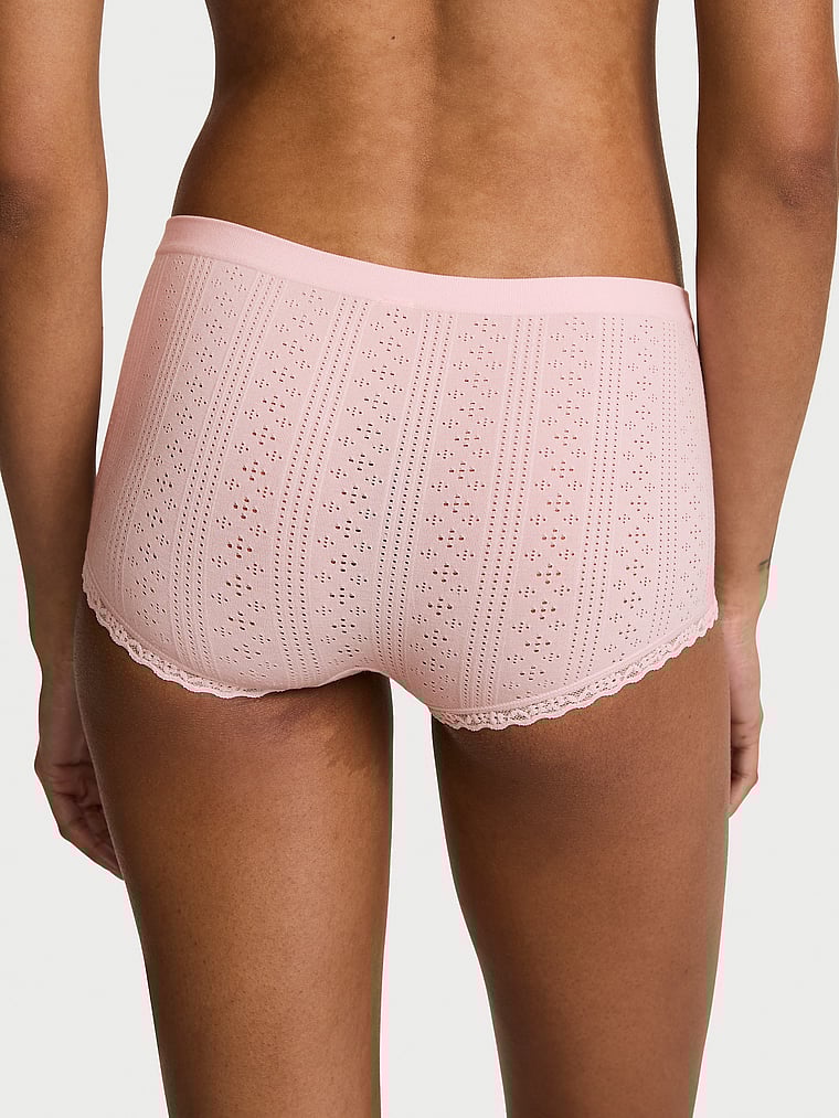 Seamless Rib Lace-Trim Boyshort Panty