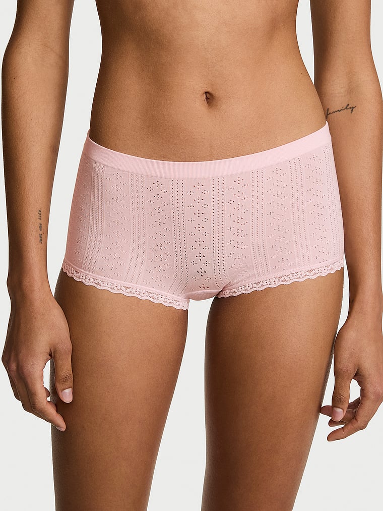 Seamless Rib Lace-Trim Boyshort Panty