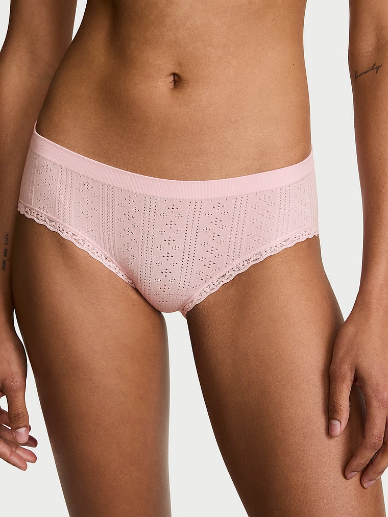 Seamless Pointelle Lace-Trim Hiphugger Panty