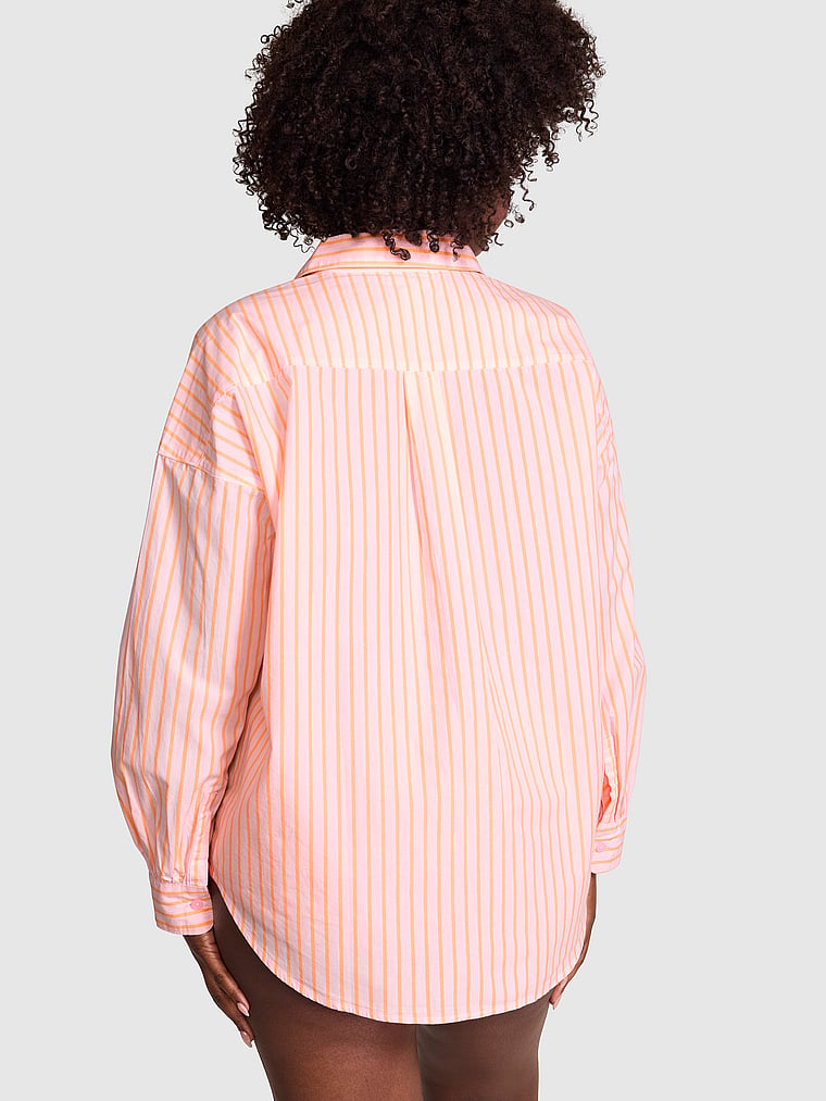 PINK Coastal Cutie Button-Down Sleepshirt, Vitamin C Stripes, onModelBack, 2 of 3