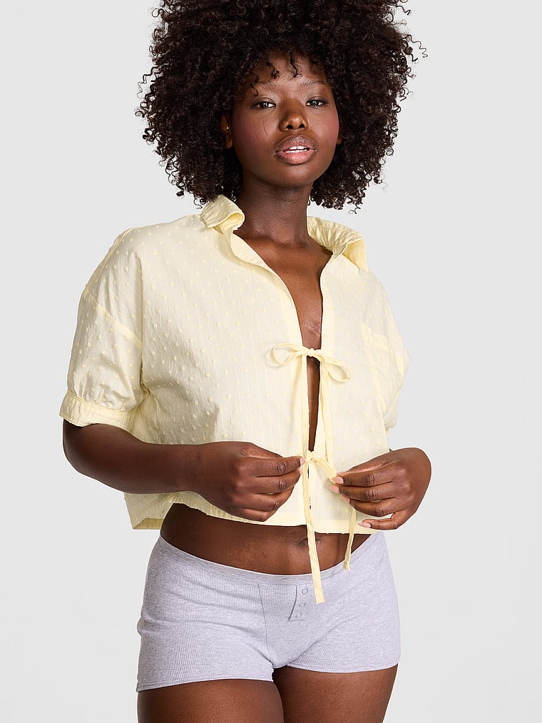 PINK Coastal Cutie Tie-Front Sleepshirt, Palest Yellow, onModelFront, 1 of 4