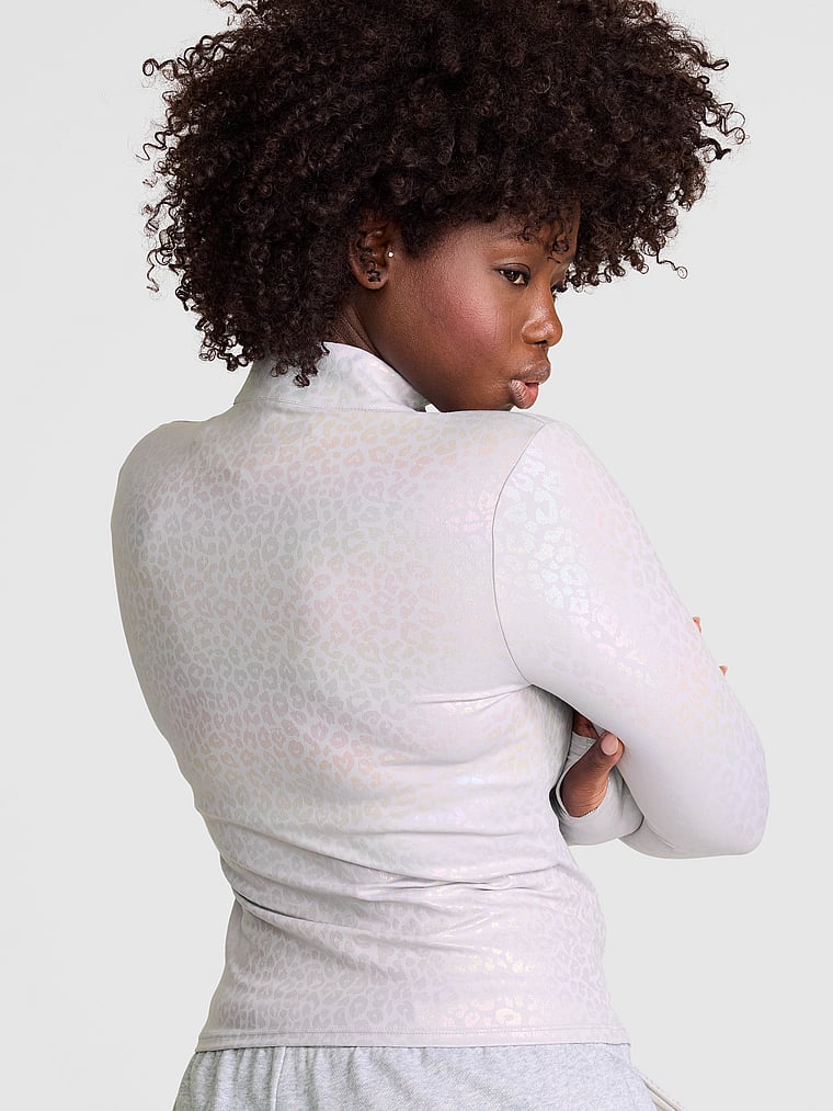 PINK Relay Full-Zip Hoodie, Dusty Lilac Leo Foil, onModelBack, 2 of 3 Fanta is 5'11" and wears Medium