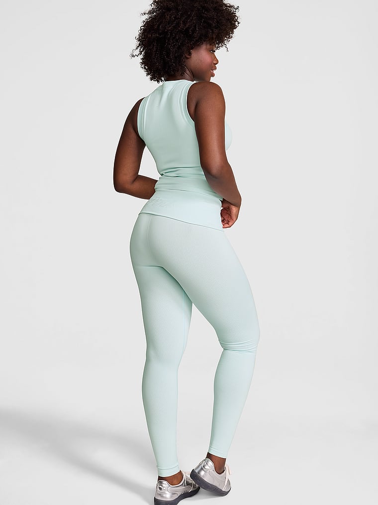 PINK Soft Seamless Foldover Leggings, Spray Blue, onModelBack, 2 of 3 Fanta is 5'11" and wears Medium