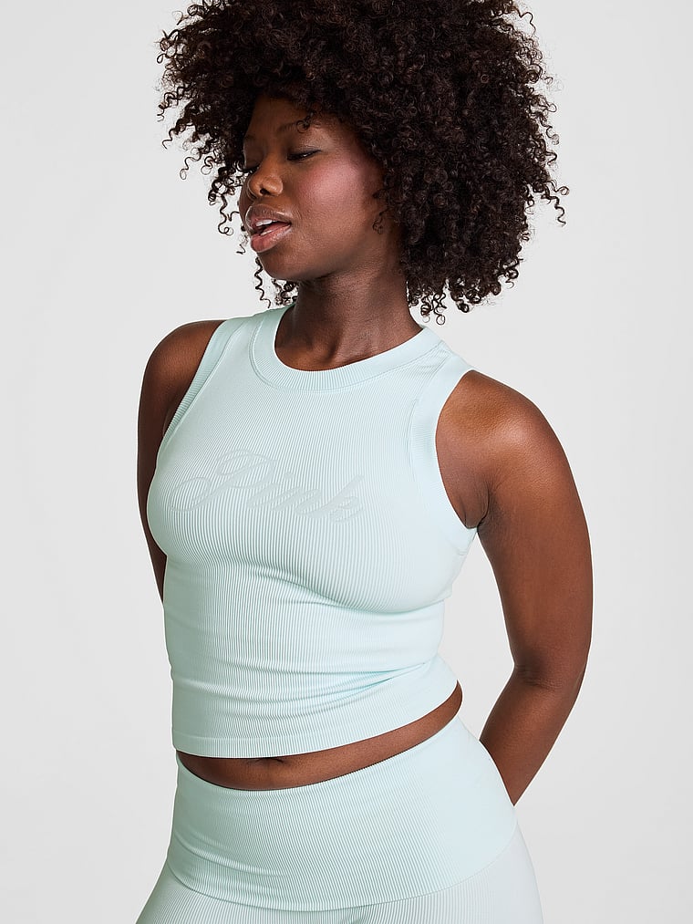 Forever 21 Women's Split-Neck Cropped Tank Top in Green Haze, XL