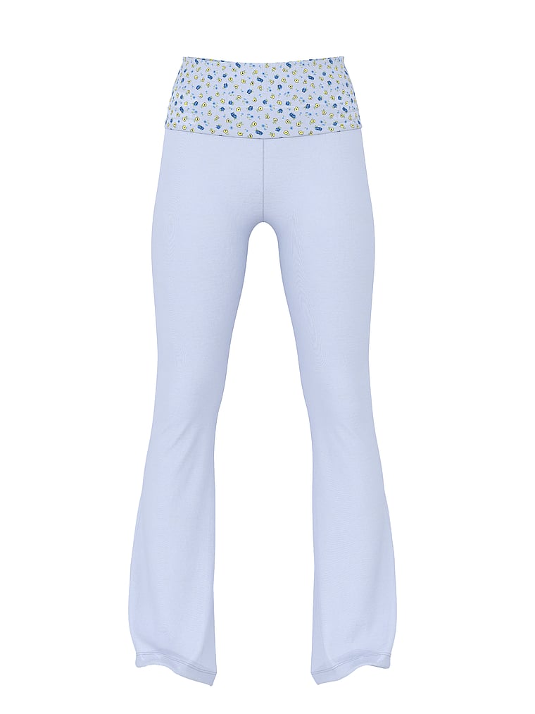 PINK by Frankies Bikinis Mercer Cotton Foldover Flare Pant, Blue Daisy Print, onModelSide, 4 of 4