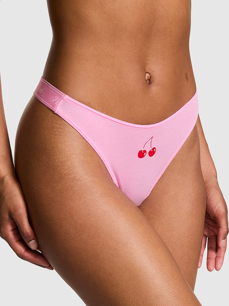 PINK Logo Thong Panty, Pink, onModelFront, 1 of 3